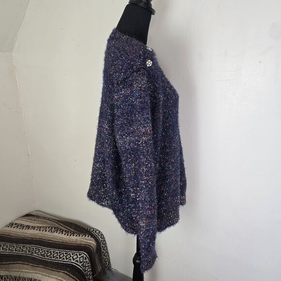 Lane Bryant Sweater Size 22/24 Crew Neck Tinsel Eyelash Festive Party Stretch - Picture 5 of 11